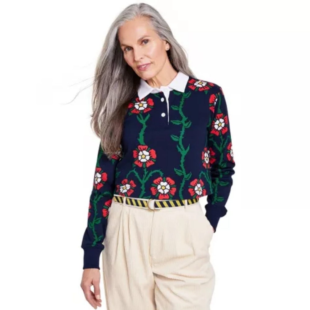 Rowing Blazers x Target Rose Print Collared Long Sleeve Rugby Shirt - Size Large